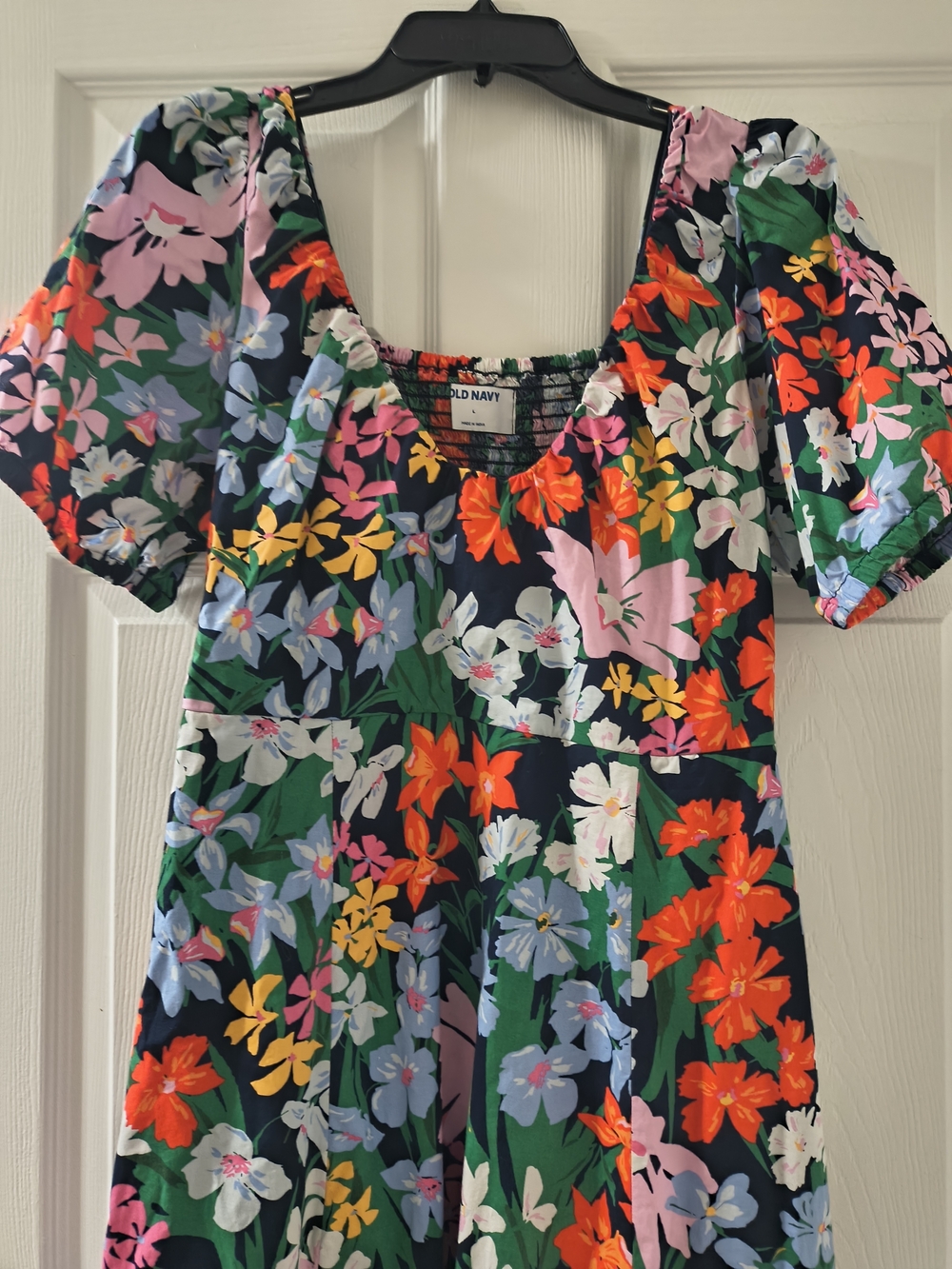 Old Navy Navy Floral Maxi Dress with Puff Sleeves - Picture 4 of 4